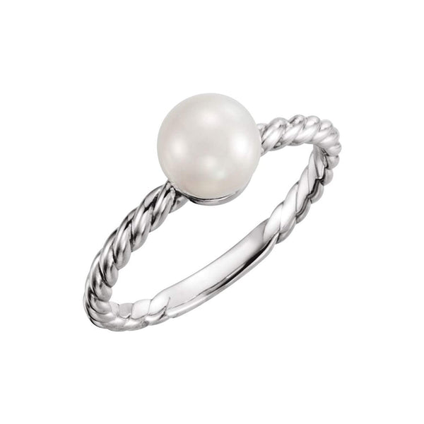 White Freshwater Cultured Pearl Rope-Trim Ring, Sterling Silver (5.5-6mm)