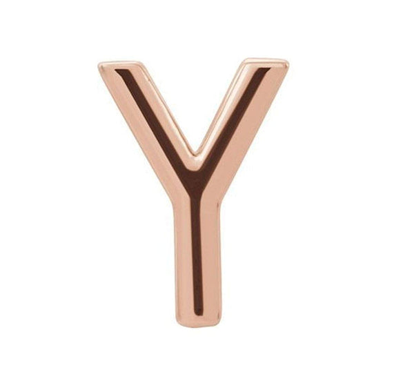 Initial Letter 'Y' 14k Rose Gold Stud Earring (Single Earring)