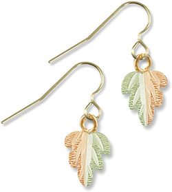 Two-Tone Split Leaf Earrings, 10k Yellow Gold, 12k Green and Rose Gold Black Hills Gold Motif