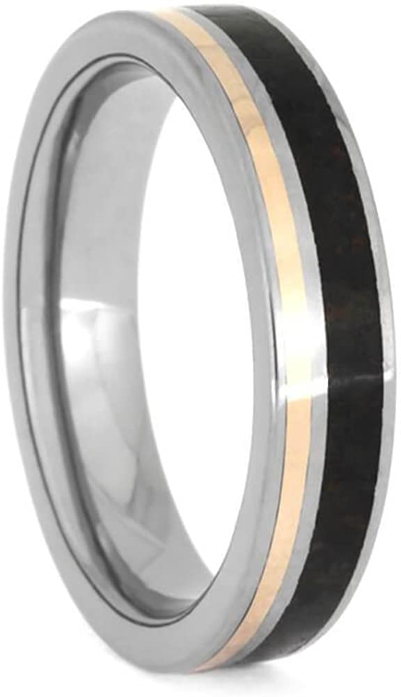 The Men's Jewelry Store (Unisex Jewelry) Dinosaur Bone, 14k Rose Gold Stripe 5mm Titanium Comfort-Fit Wedding Band, Size 12