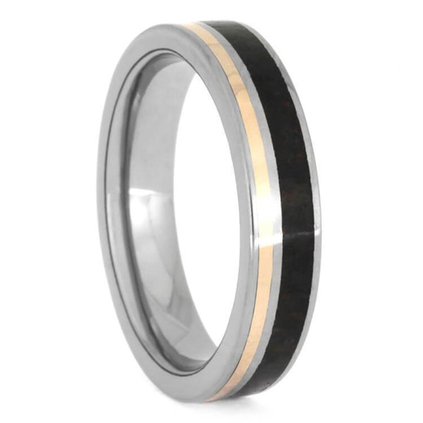 Dinosaur Bone, 14k Rose Gold Stripe 5mm Titanium Comfort-Fit Wedding Band, Size 10