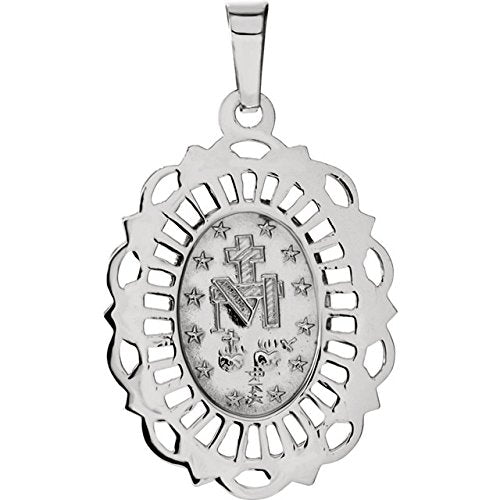 14k White Gold Oval Filigree Miraculous Medal (22x15.5 MM)