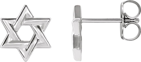 Star of David Rhodium-Plated 14k White Gold Stud Earrings (9.50X9.50 MM)