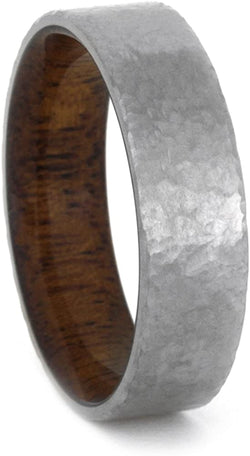 Hammered Titanium Mahogany Wood 7mm Comfort Fit Ring, Size 9.75