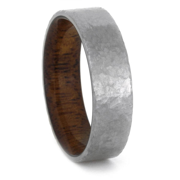 Hammered Titanium Mahogany Wood 7mm Comfort Fit Ring