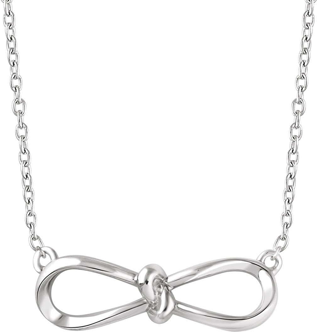 Slim-Profile Bow Necklace in Rhodium-Plated 14k White Gold, 18"