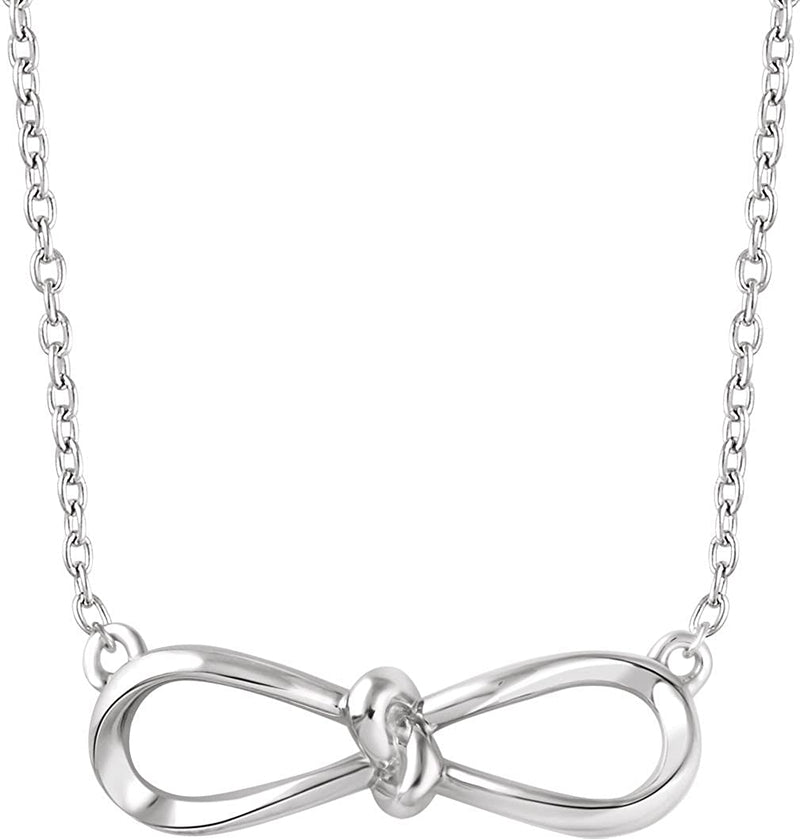 Slim-Profile Bow Necklace in Rhodium-Plated 14k White Gold, 18"