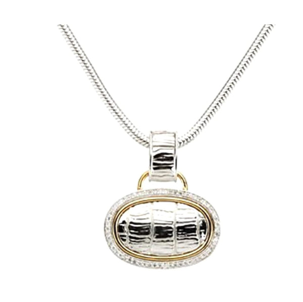 58-Stone Diamond Oval Pendant Necklace, 14k Yellow Gold, Sterling Silver, 18"