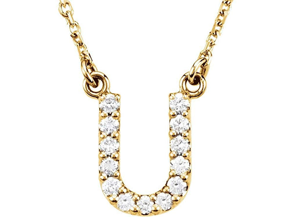 14k Yellow Gold Diamond Initial 'U' 1/8 Cttw Necklace, 16" (GH Color, I1 Clarity)