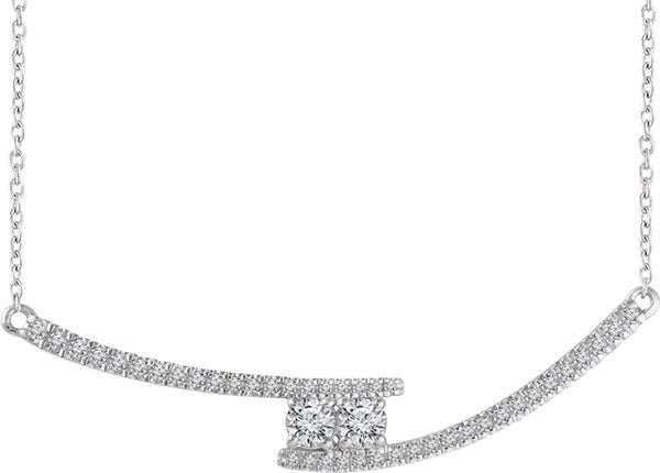 Diamond Two-Stone Bar Necklace in Rhodium-Plated 14k White Gold, 16-18" (3/8 Ctw, Color H+, Clarity I1)