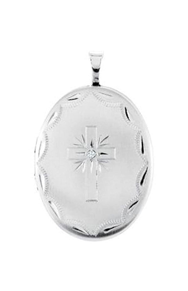 Oval Diamond Cross Sterling Silver Locket Pendant (.015 Ct.)