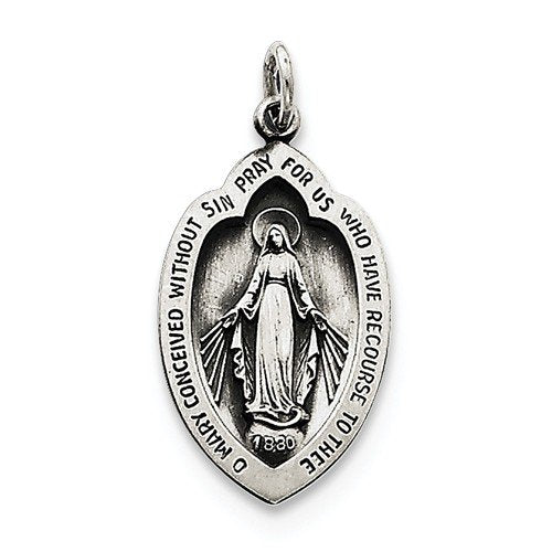 Sterling Silver Antiqued Miraculous Medal (26X13MM)