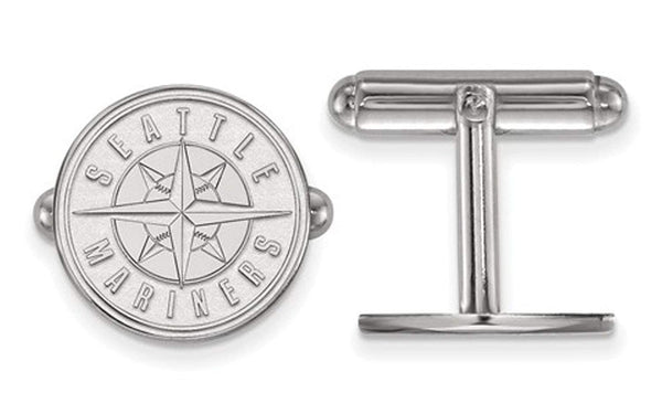 Rhodium-Plated Sterling Silver, MLB Seattle Mariners Cuff Links, 15MM