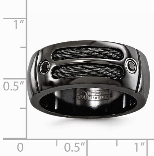 Edward Mirell Black Titanium Cable and Black Spinel Sterling Silver Bezel 9.5mm Wedding Band, Size 9.5