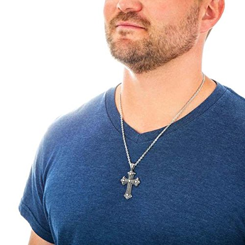 Men's Two-Tone Antiqued Cross Pendant Necklace, Stainless Steel, 22"