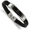 Men's Black Braided Leather Acrylic 10mm Stainless Steel Fold-Over Clasp Bracelet, 8.5 Inches