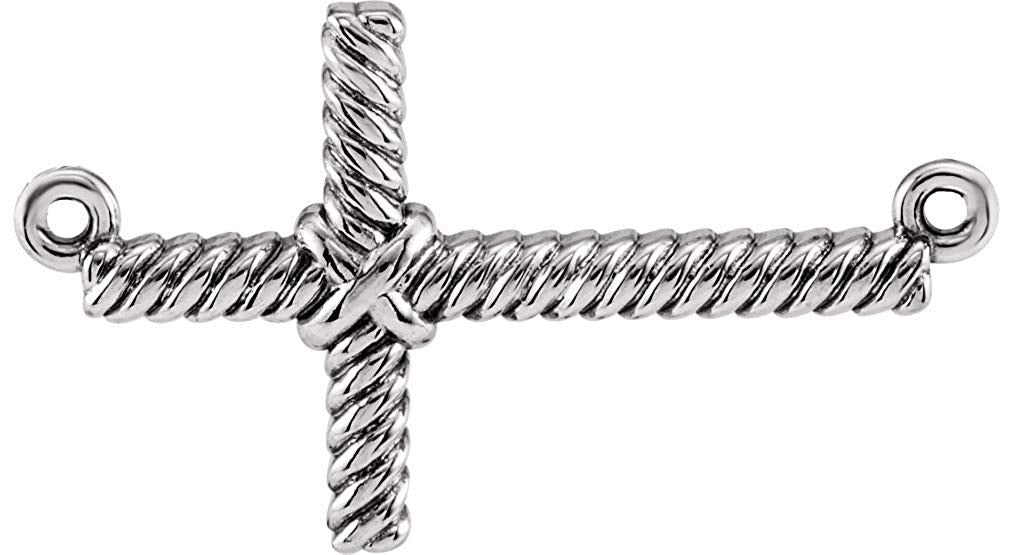 Rope-Trim Sideways Cross Rhodium-Plated 14k White Gold Pendant (11.3x20.15MM)