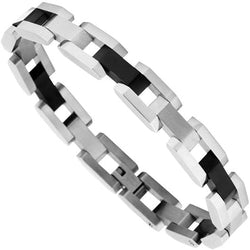 Men's Two-Tone Black Ion Plated Links Bracelet, Stainless Steel, 8.5"