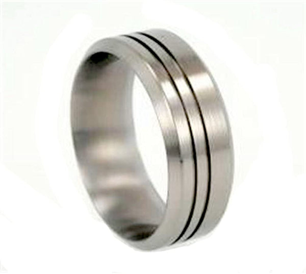 Brushed Titanium Grooved Pinstripe 8mm Comfort-Fit Wedding Band, Size 5.75