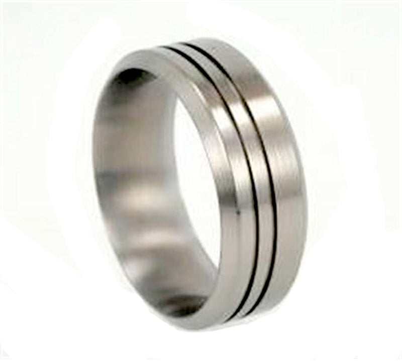 Brushed Titanium Grooved Pinstripe 8mm Comfort-Fit Wedding Band, Size 15.25