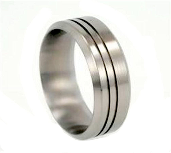 Brushed Titanium Grooved Pinstripe 8mm Comfort-Fit Wedding Band, Size 13.25