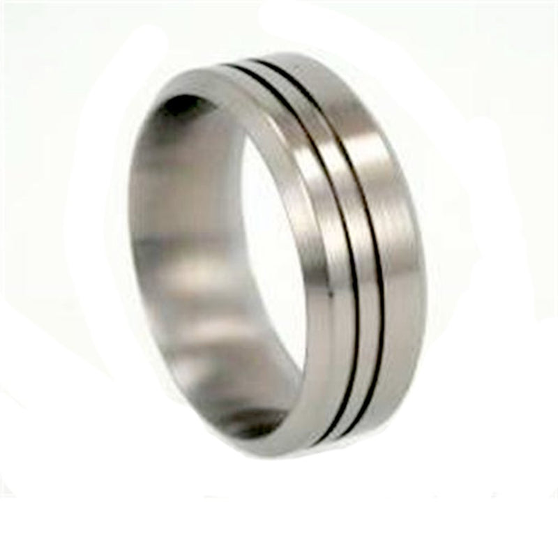 Brushed Titanium Grooved Pinstripe 8mm Comfort-Fit Wedding Band