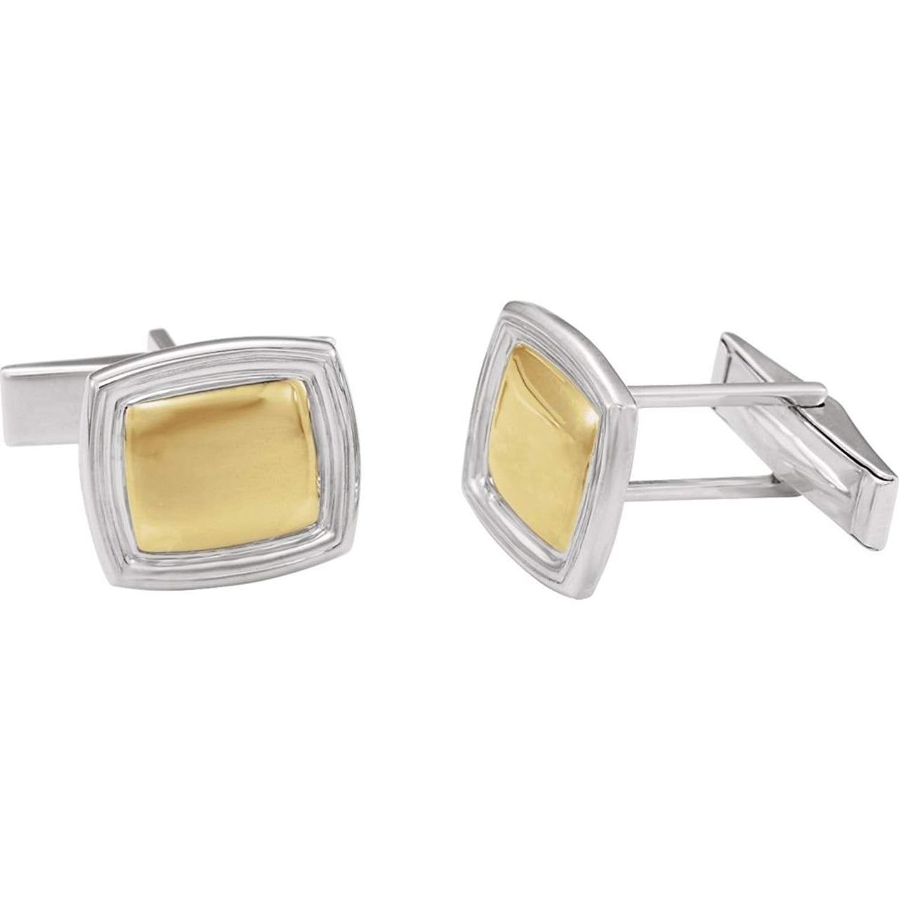 Rhodium-Plated 14k Yellow Gold and Sterling Silver Rectangle Cuff Links, 14x16MM