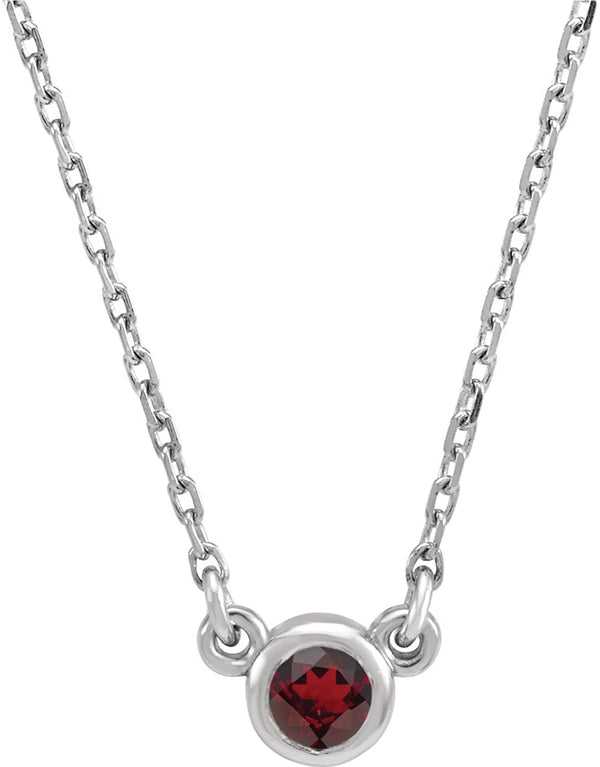 Mozambique Garnet Solitaire Rhodium Plate 14k White Gold Pendant Necklace, 16"