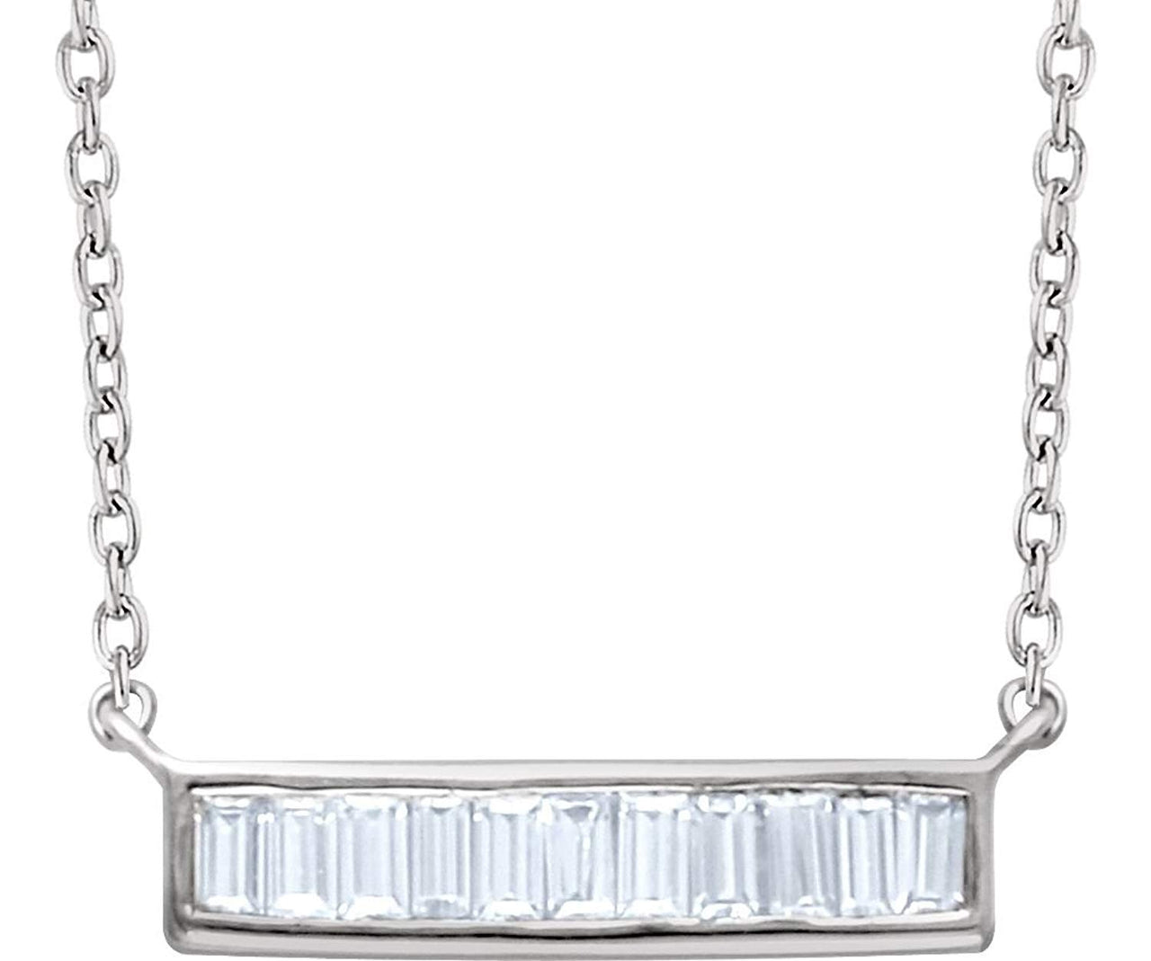 Diamond Baguette Bar Necklace in Rhodium Plated 14k White Gold, 16-18" (1/4 Cttw)