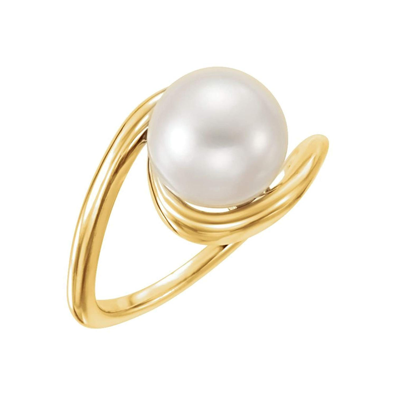 White Freshwater Cultured Pearl Bypass Ring, 14k Yellow Gold (7.5-8.00mm)