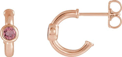 Pink Tourmaline J-Hoop Earrings, 14k Rose Gold