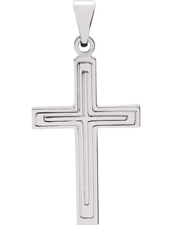 Engraved Inlay Cross Rhodium-Plated 14k White Gold Pendant (39X25MM)