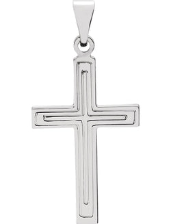 Engraved Inlay Cross Rhodium-Plated 14k White Gold Pendant (28X18MM)