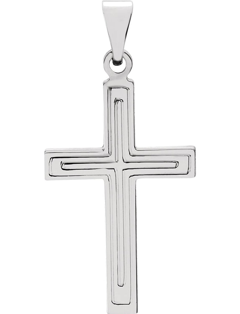 Engraved Inlay Cross Rhodium-Plated 14k White Gold Pendant (18X12MM)