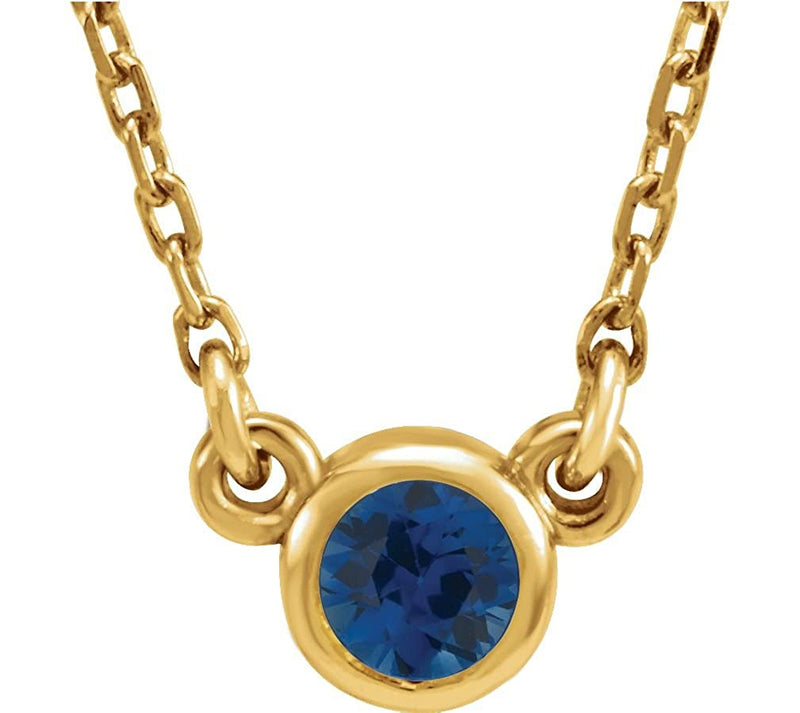 Blue Sapphire Solitaire 14k Yellow Gold Pendant Necklace, 16"
