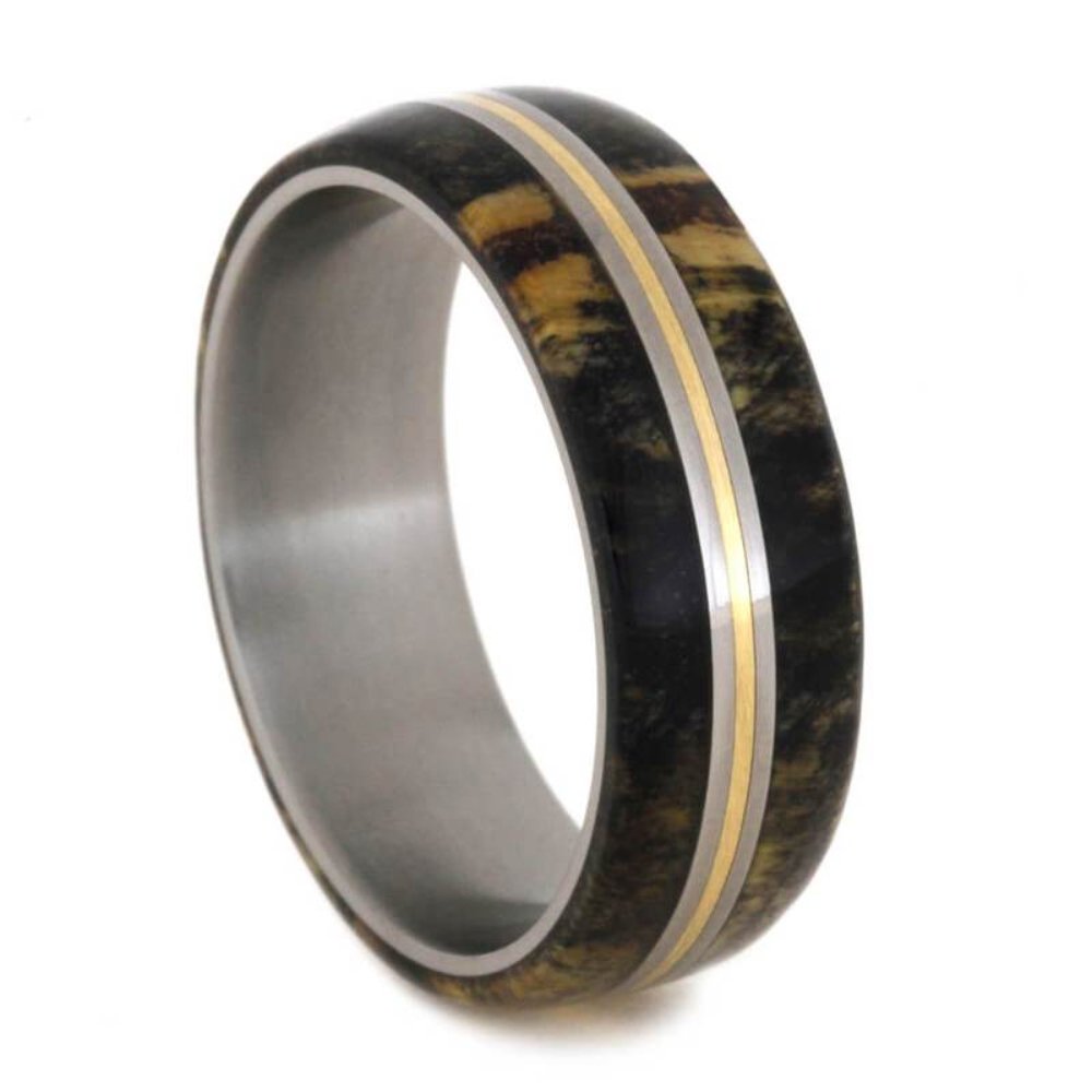 The Men's Jewelry Store (Unisex Jewelry) Buckeye Burl Wood, Bronze 7mm Matte Titanium Comfort-Fit Wedding Band