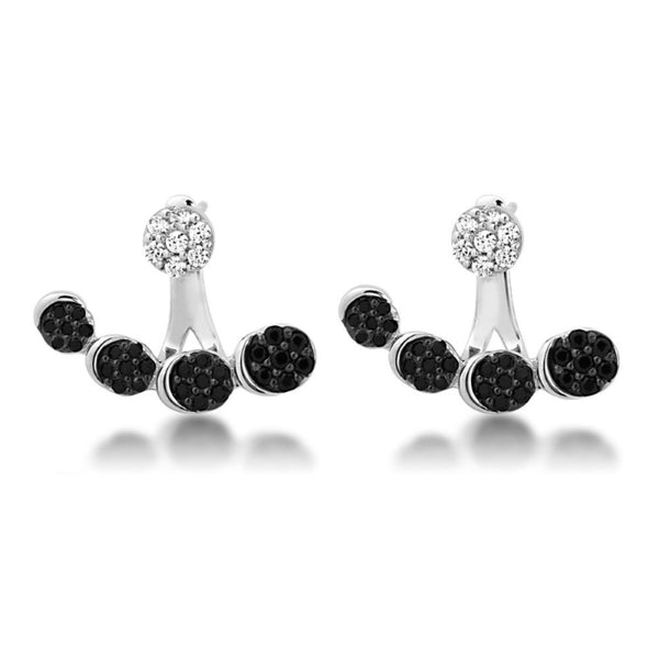 Black and White CZ Ear Climber Rhodium Plated Sterling Silver Stud Earrings