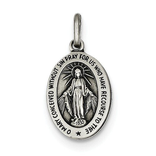 Sterling Silver Antiqued Miraculous Medal (24X12MM)