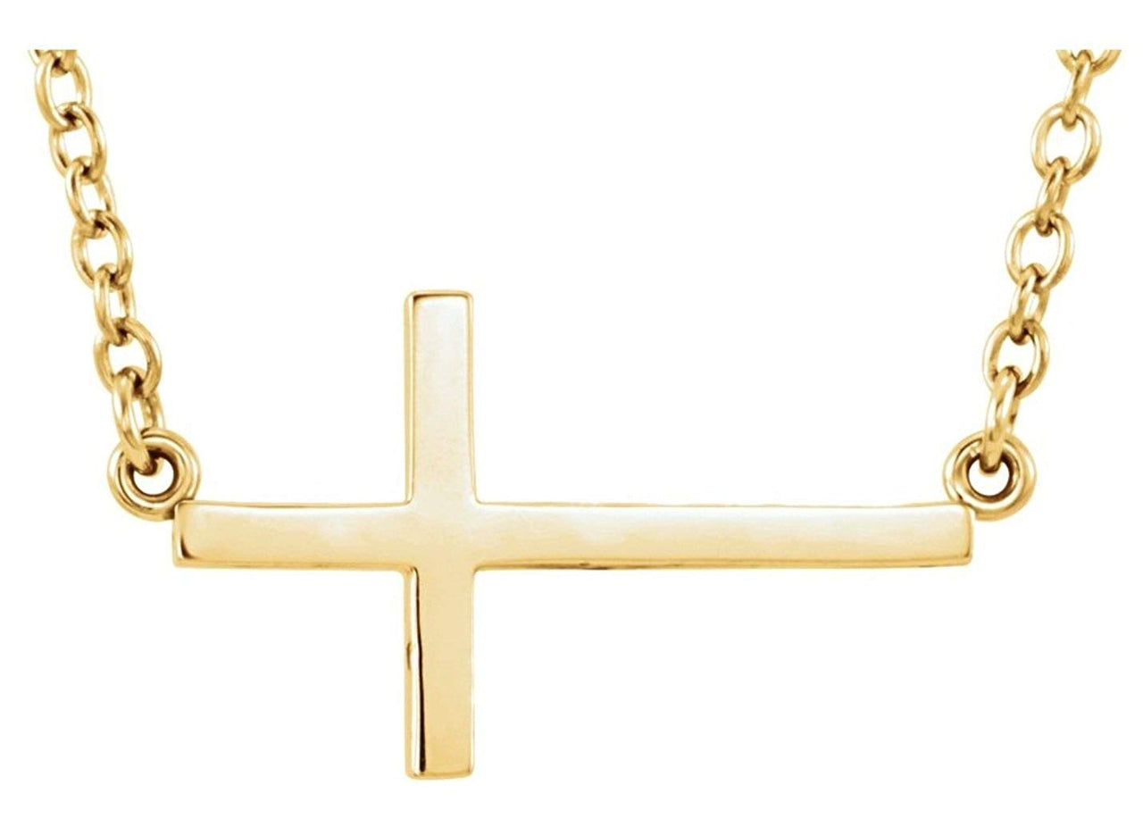 Sideways Cross 14k Yellow Gold Necklace, 16-18" (22X11.5 MM)