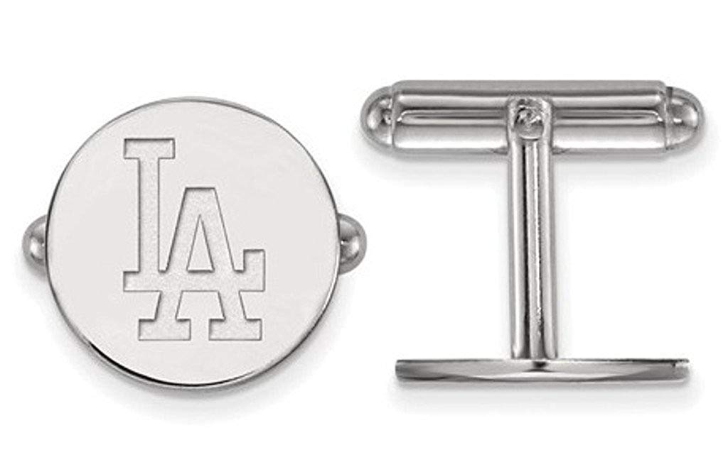 Rhodium-Plated Sterling Silver MLB Los Angeles Dodgers Round Cuff Links,15MM