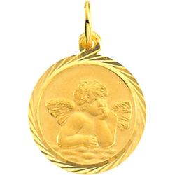 14k Yellow Gold Round St. Raphael Medal with Wheat Frame (12 MM)