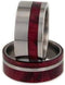 Redwood, Titanium Pinstripe Band, Men's Redwood Stripe Ring, Couples Wedding Band Set, M8.5-F6.5