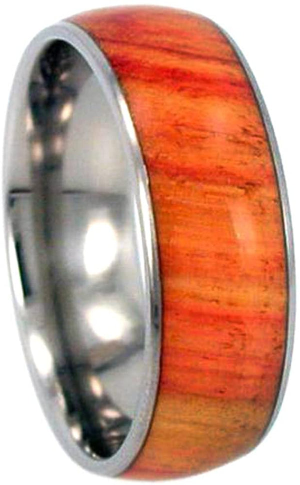 Tulip Wood Inlay 8mm Comfort Fit Titanium Wedding Ring, Size 10.5