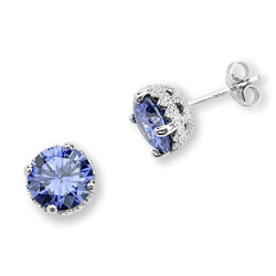 Pure Blue CZ Stud Rhodium Plated Sterling Silver Earrings