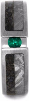 Emerald, Dinosaur Bone, Gibeon Meteorite, 14k White Gold 6mm Comfort-Fit Brushed Titanium Wedding Band, Size 10.75