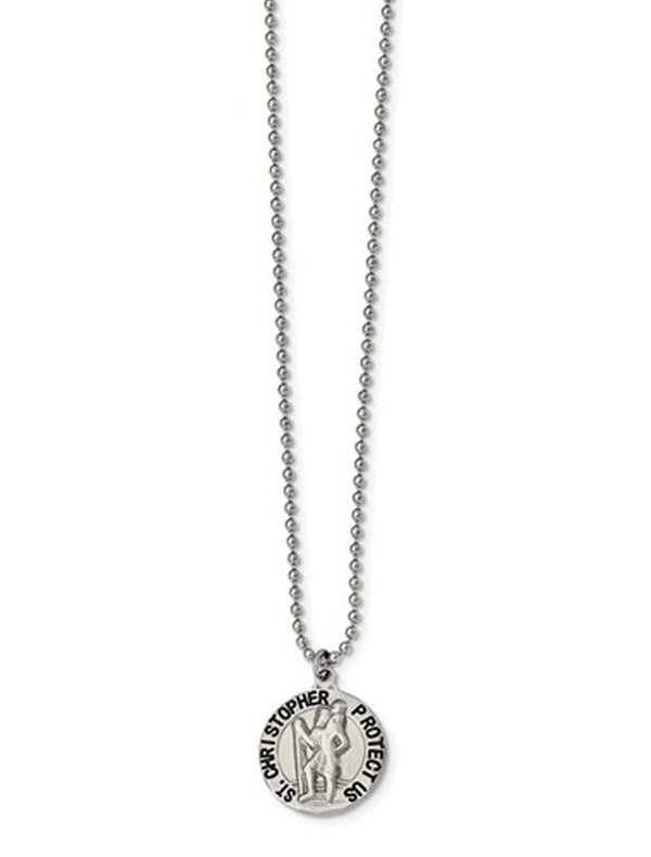 Stainless Steel Brushed And Enameled St. Christopher Medal Necklace, 22" (19.87X19.97 MM)