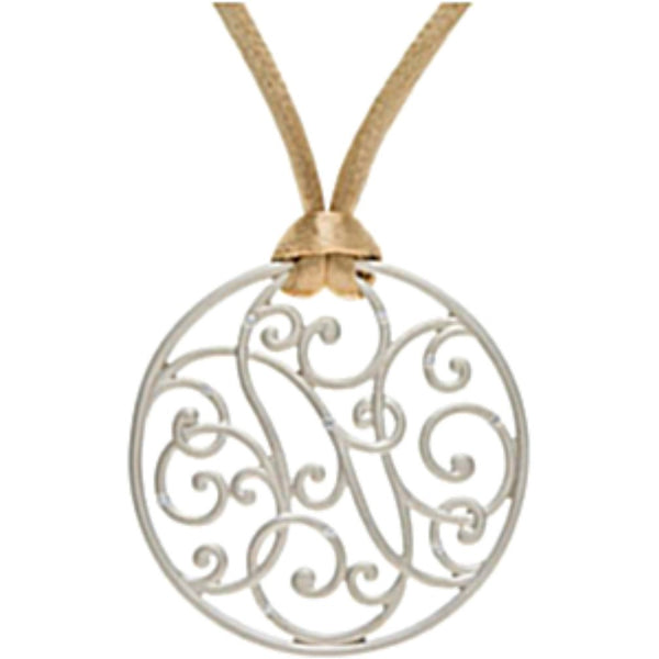 Diamond Round Filigree Pendant in Sterling Silver with Brown Cord, 16-18" (1/10 Cttw)