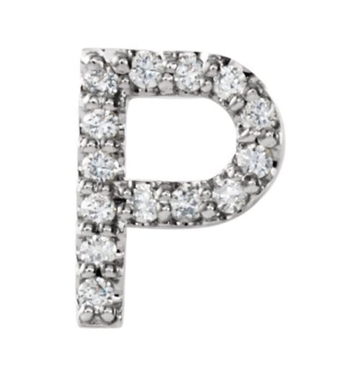 Sterling Silver Diamond Letter 'P' Initial Stud Earring (Single Earring) (.06 Ctw, GH Color, I1 Clarity)