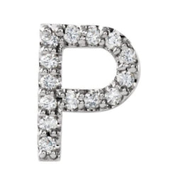 Rhodium-Plated 14k White Gold Diamond Letter 'P' Initial Stud Earring (Single Earring) (.06 Ctw, GH Color, I1 Clarity)