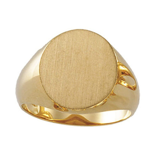 Men's Brushed Signet Ring, 18k Yellow Gold ( 16x14mm)